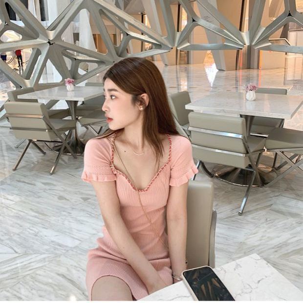 Đầm Tay Ngắn Cổ Chữ V Quyến Rũ Thời Trang Phong Cách Hàn Quốc Cho Nữ