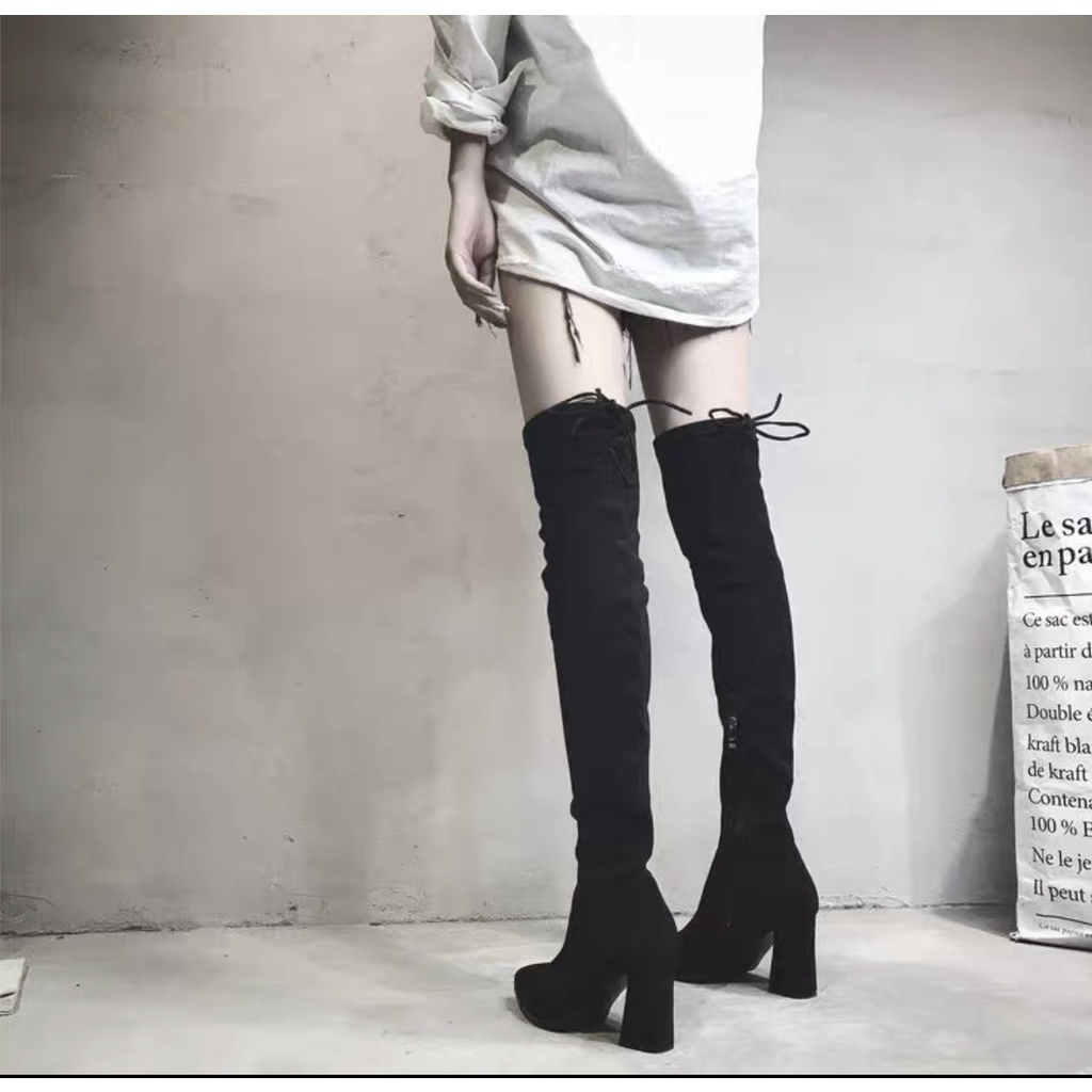 Mã 325 Bốt đùi cao gót 7p khóa sườn có lót lông cao cấp sang chảnh