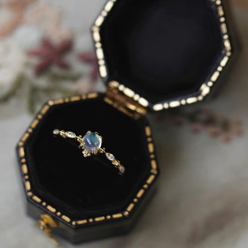 Nhẫn Mạ Bạc 925 Đính Đá Pha Lê Labradorite Phong Cách Nhật Bản