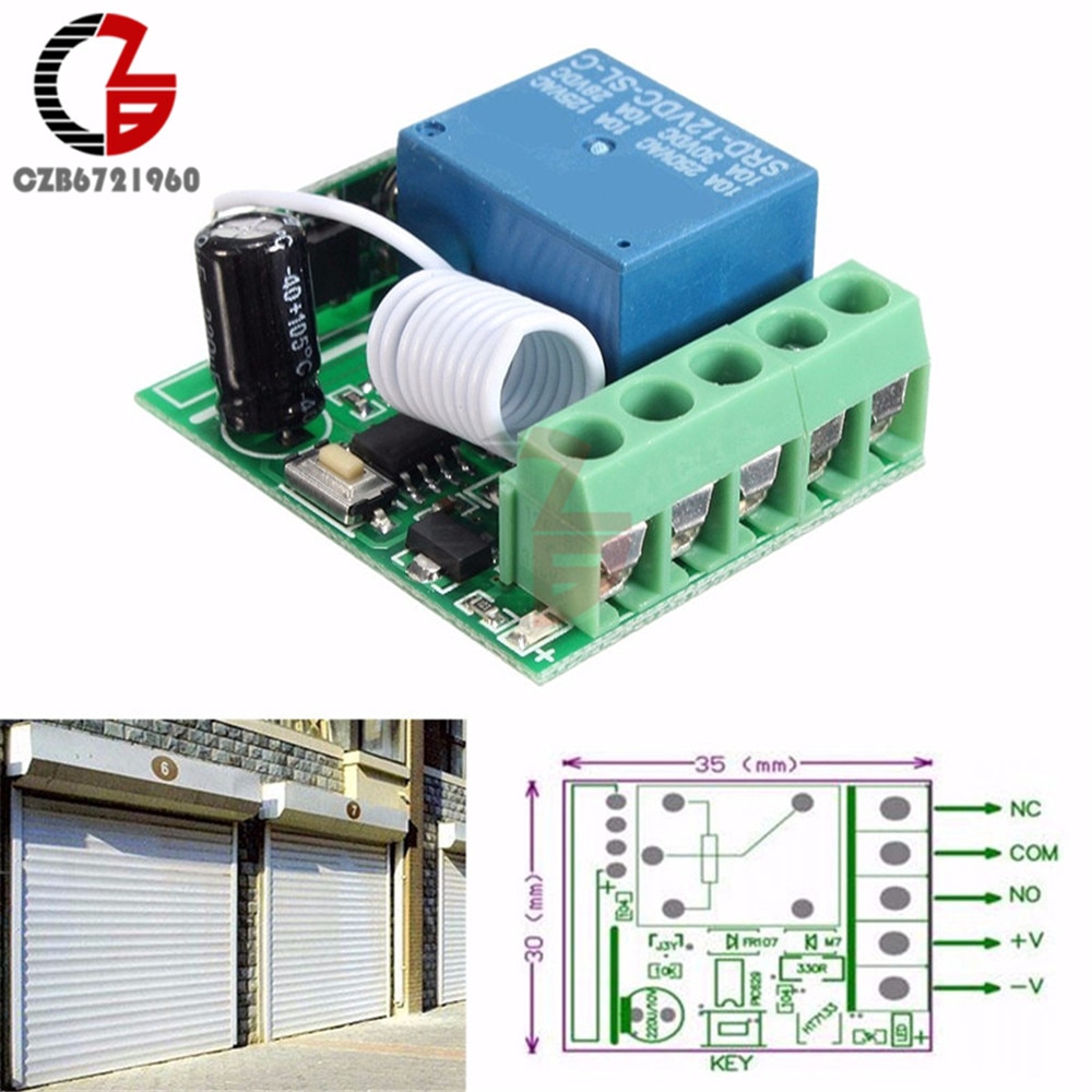 DC 12V 1 Ch 433MHz Wireless Relay Module RF Remote Control Switch Heterodyne Receiver 3.5cmX3cmX1.6cm Electronic Module