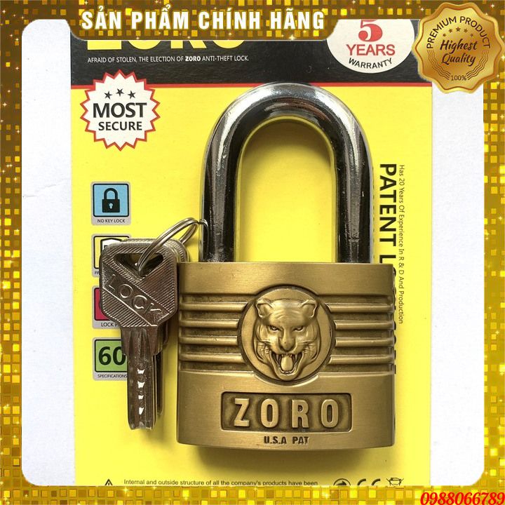 Khóa cao cấp ZORO 6 phân,đầu cọp,chìa muỗng⚡FREE SHIP⚡Công nghệ Mỹ:chống cưa-chống cắt-chống đục-chống cháy-chống nước