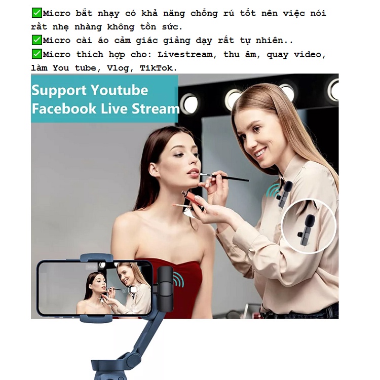 Mic Thu Âm, Dùng Cho Các Loại Điện Thoại, Cổng TypeC Và lOS, Micro Không Dây Cài Ve Áo, Lọc Tiếng Ồn - Livestream - Vlog