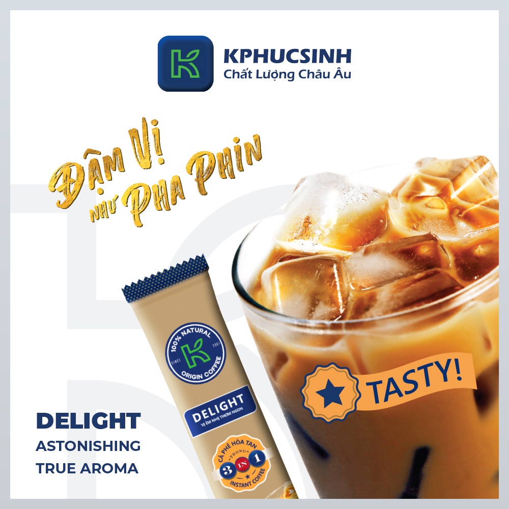 Combo 2 túi cà phê sữa hòa tan K Delight 3in1 612g/túi 36 gói thương hiệu K COFFEE KPHUCSINH - Hàng Chính Hãng