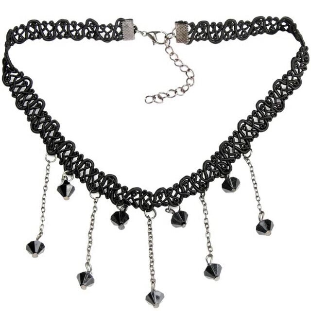 CHOKER REN ĐEO CỔ TUA RUA ĐÁ ĐEN