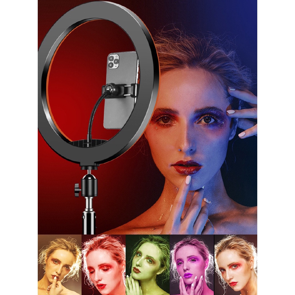 Selens Vòng Đèn LED RGB 10inch 16 Màu Kèm Giá Đỡ Điện Thoại 10 Mức Độ Sáng Dùng Trang Điểm Quay Video YouTube