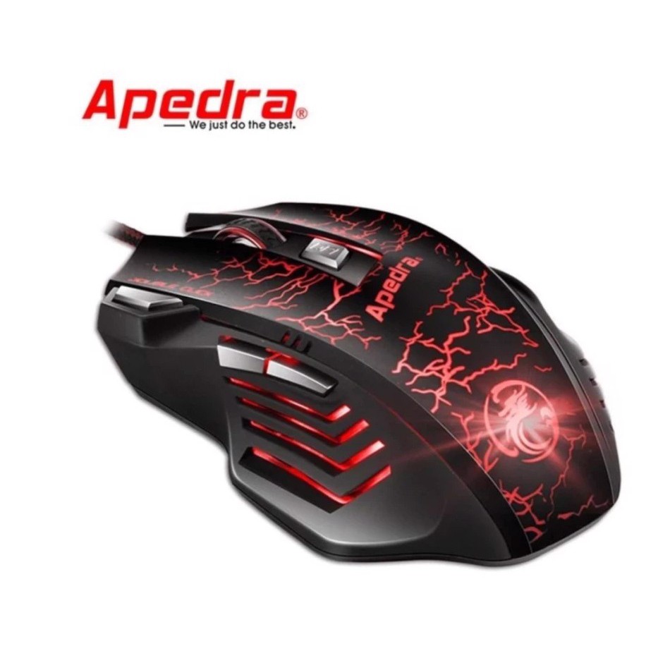 Chuột chơi game APEDRA A7 - LED 7 màu, dây dù dài 1.7m, gồm 7 nút, DPI lên đến 3200, độ bên 10 triệu click, BH 12 tháng