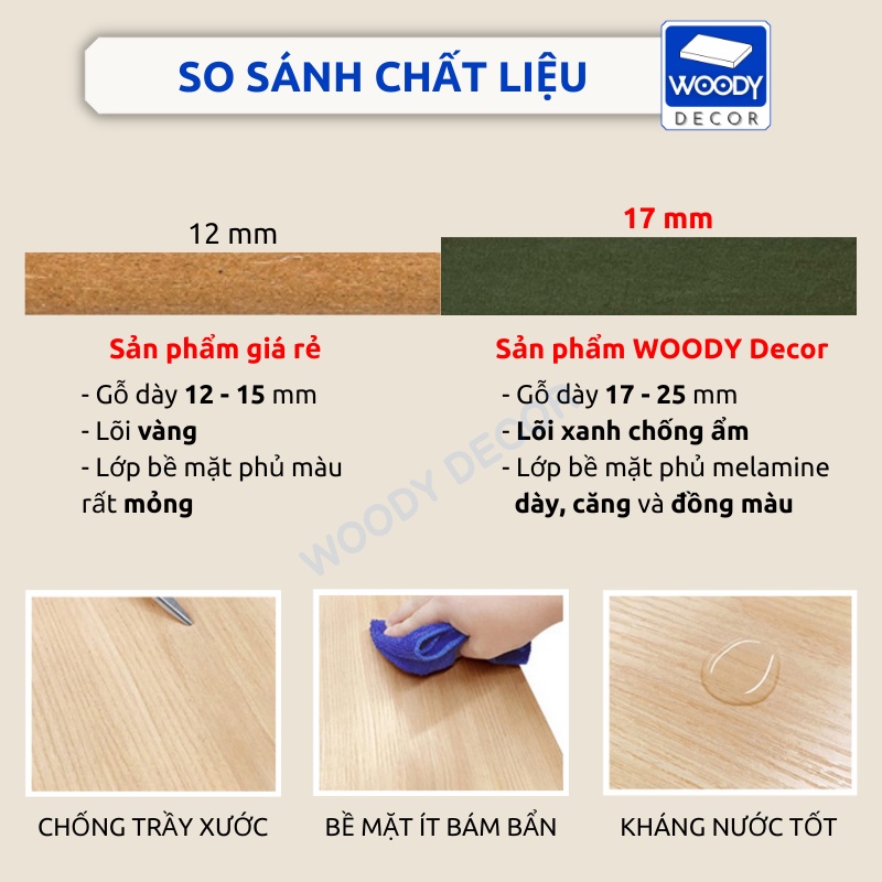 Kệ sách gỗ treo tường thanh ngang với móc treo inox, kệ trang trí nhiều kích thước WOODY AC