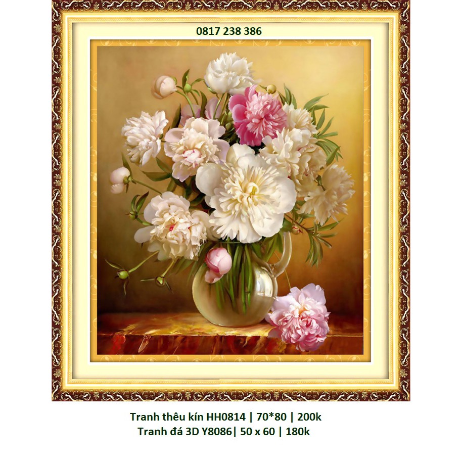 Tranh thêu chữ thập bình hoa thêu kín Mn0136 (70 x 80 cm)