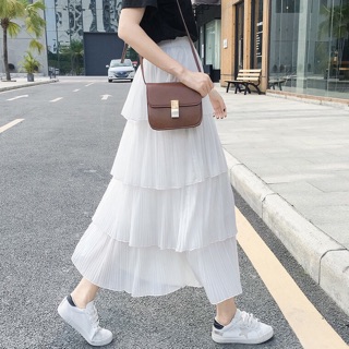 [ẢNH THẬT/Có sẵn] Chân váy dài dập li. Chân váy midi bốn tầng