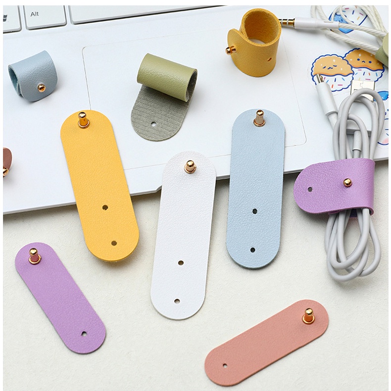 Dây quấn thu gọn cáp sạc tai nghe bằng da đa năng