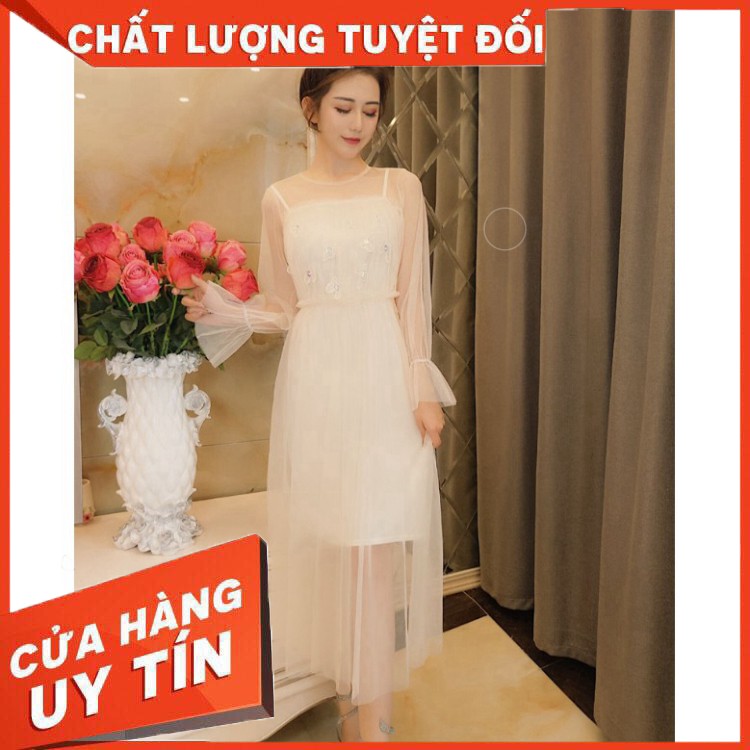 Đầm maxi ren chiffon dài tay chất mềm đẹp Váy công chúa lấp lánh - Hàng nhập khẩu
