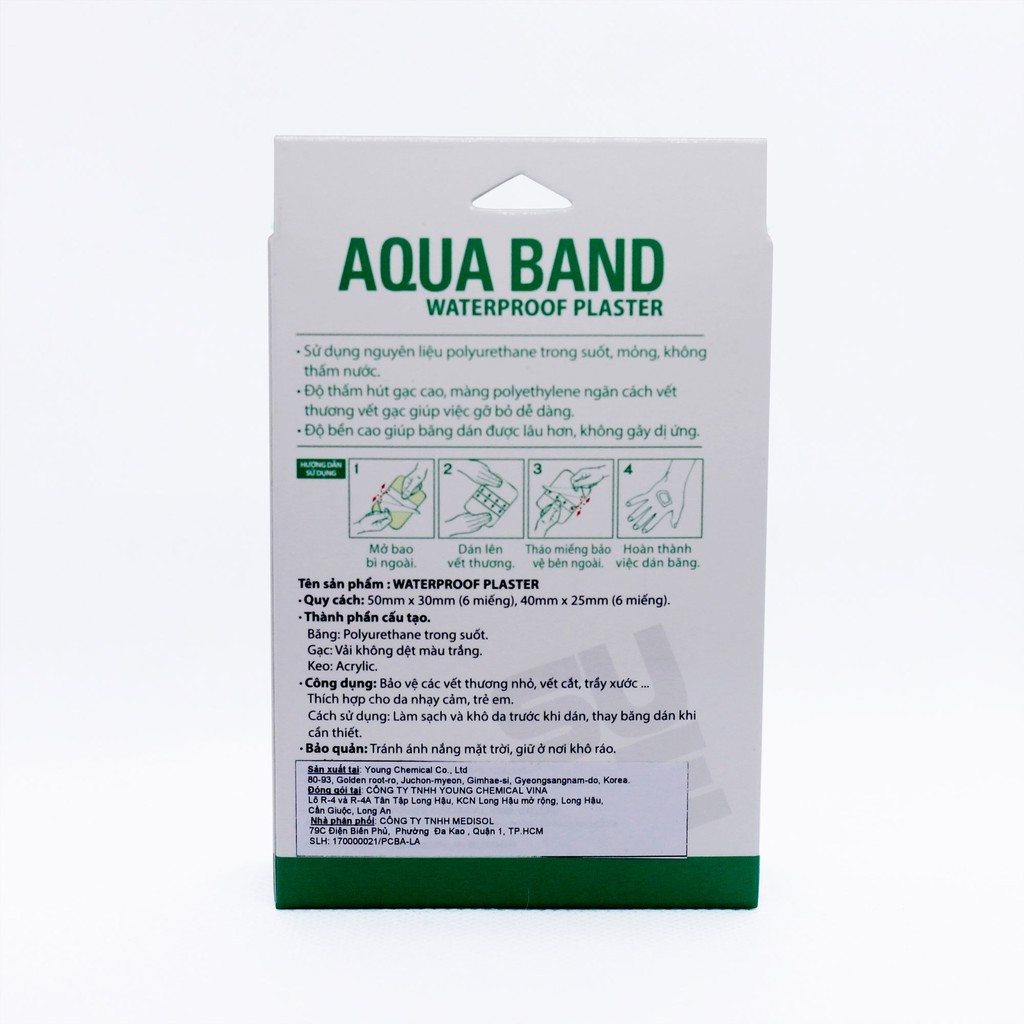 Băng Keo Cá Nhân Không Thấm Nước Aqua Band Waterproof Plaster (hộp 2 size - 12 miếng)