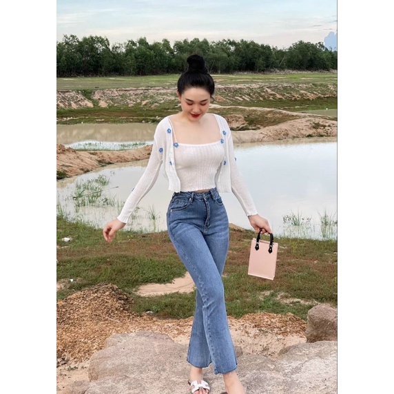 Sét áo 2 dây+áo cadigan len đính hoa hàng QC