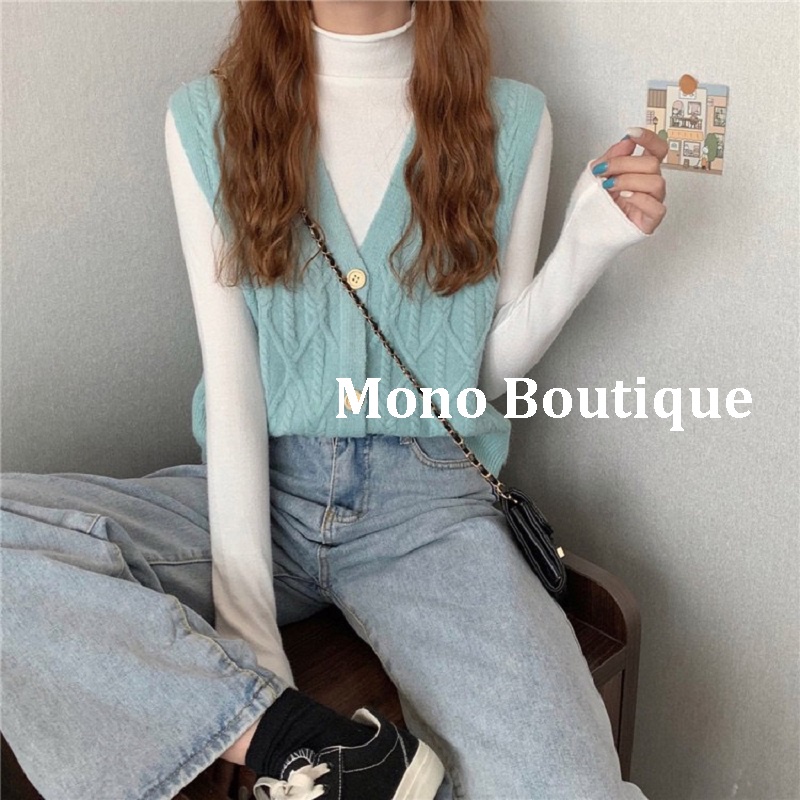 Áo Len Gile Nữ Cổ Tim Ulzzang Hàn Quốc - Áo Len Gile Dáng Ngắn Form Basic Thời Trang Ulzzang -  Mono Boutique