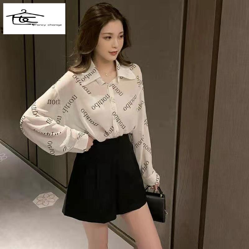Hàng Có Sẵn Bán Chạy~Áo Sơ Mi Mỏng Mùa Hè Thiết Kế In Chữ Nhỏ Phong Cách Hong Kong Gợi Cảm Trong Suốt Cho Nữ