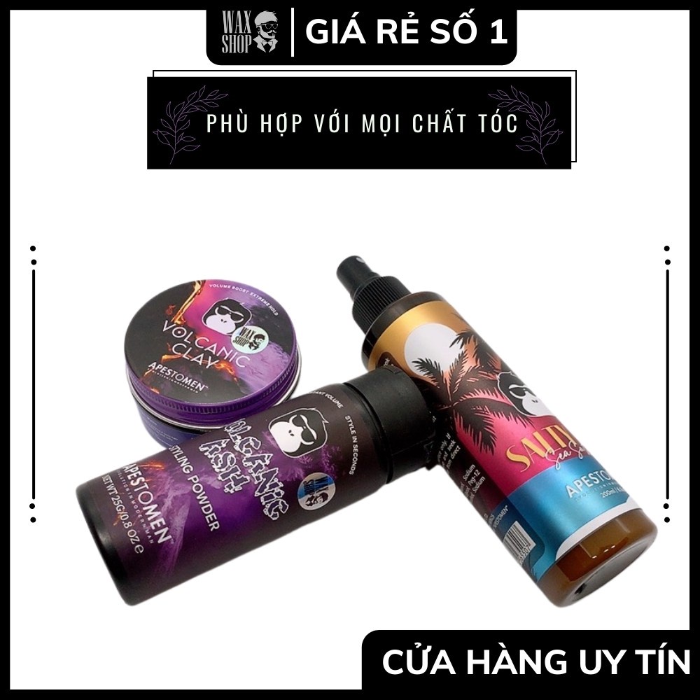 [Combo 3 Bước + Giảm 311K ] Sáp Vuốt Tóc Nam Volcanic Clay + Bột Tạo Phồng Volcanic Ash Styling + Spray Salty Ape