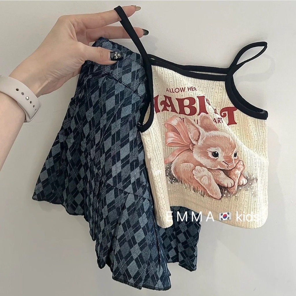 Set Áo Hai Dây In Họa Tiết Hoạt Hình Và Chân Váy Phong Cách Hàn Quốc Dễ Thương Cho Bé Gái