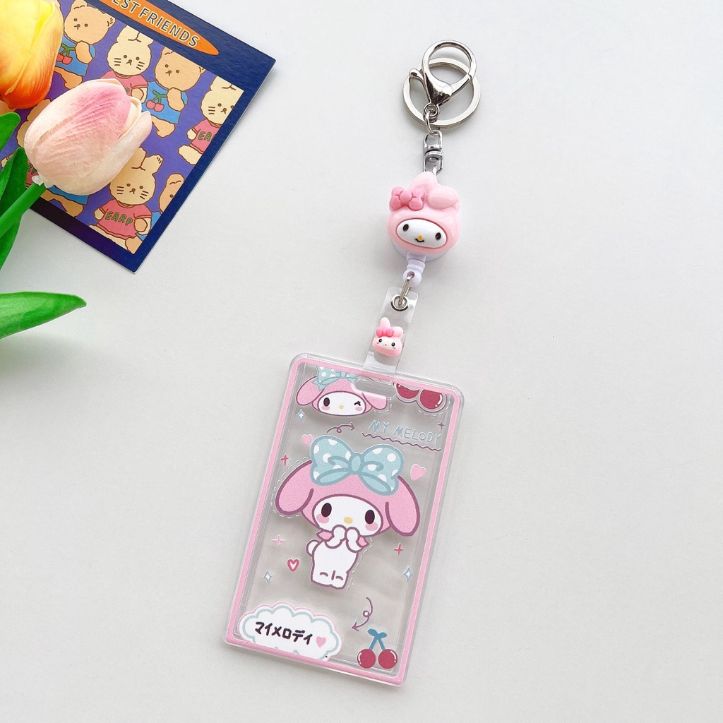 SANRIO Bao Đựng Thẻ Ngân Hàng / Thẻ ID Trong Suốt Dạng Trượt Kèm Dây Đeo Co Giãn Tiện Dụng
