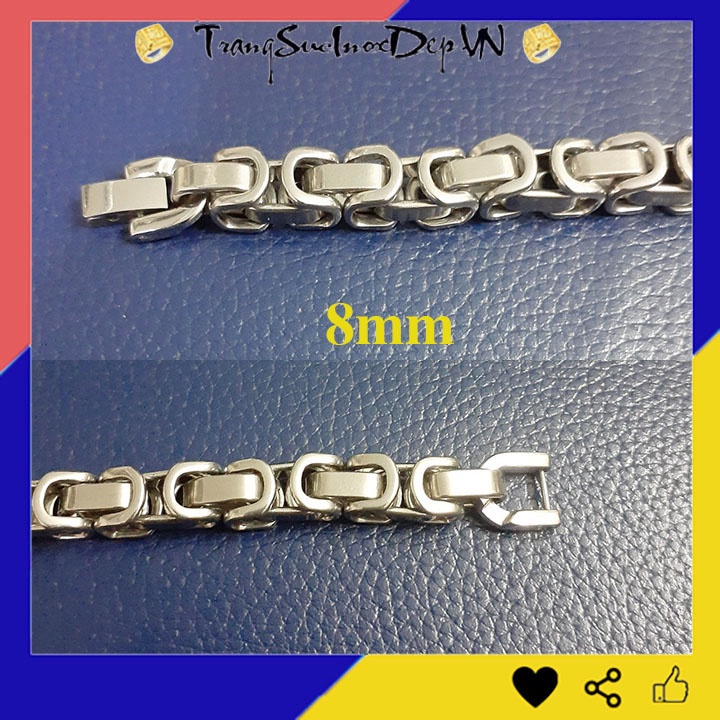 Lắc tay nam inox kiểu xích vuông 8mm khóa bộ sáng đẹp không đen, không gỉ, Thể hiện đẳng cấp phái mạnh
