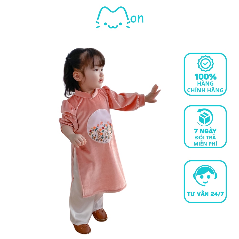 Áo dài cho bé gái chất nhung tuyết 1-6 tuổi màu hồng MonBabies AD01-P