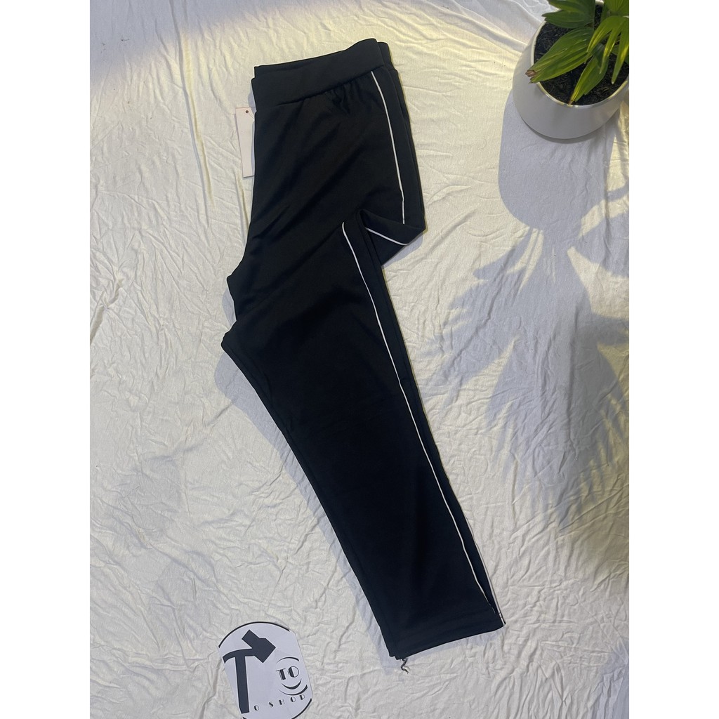 Quần legging - quần thun nữ màu ĐEN, XÁM (Ôm body, viền sọc TRẮNG) | BigBuy360 - bigbuy360.vn