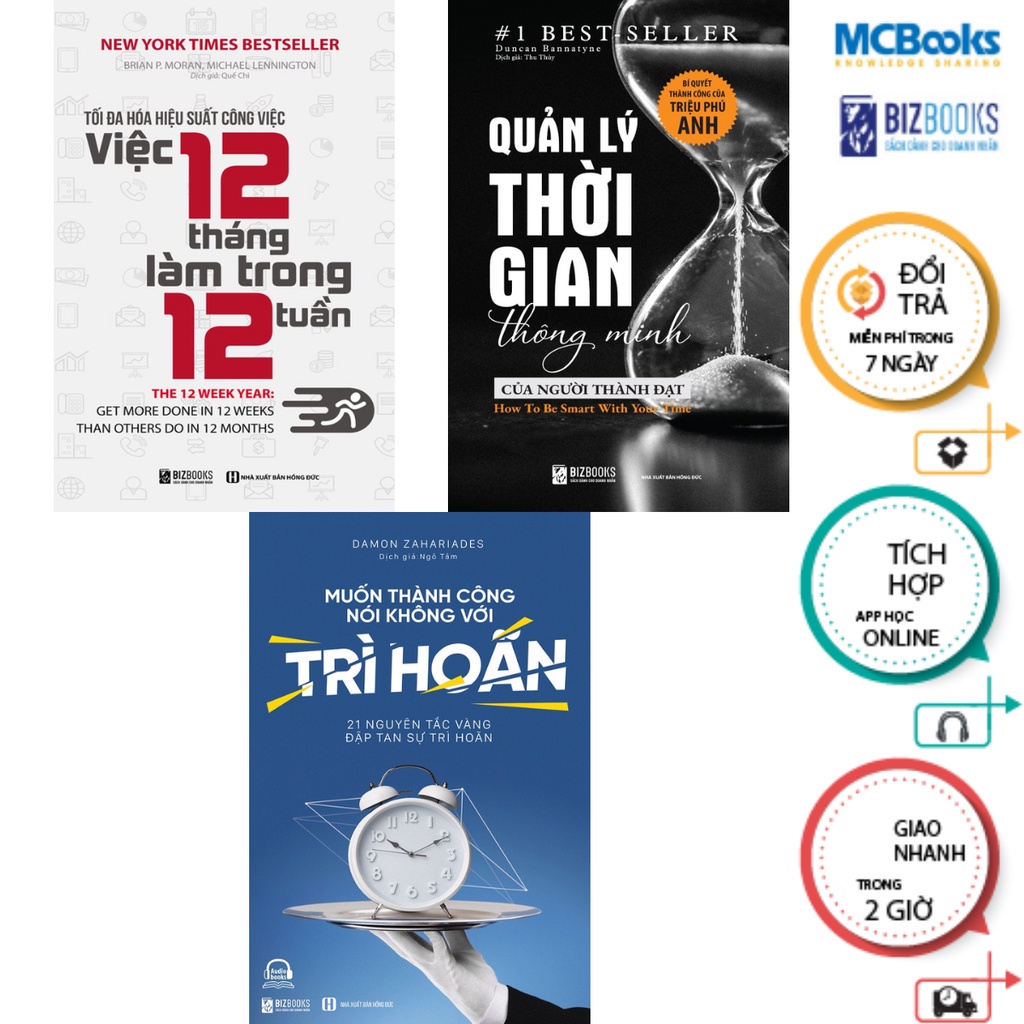 Sách- Combo 3 cuốn Quản Lý Thời Gian + Muốn thành công nói không với trì hoãn + Tối Đa Hoá Hiệu Suất Công Việc Mcbooks