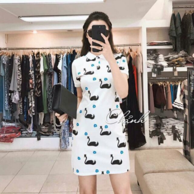 Đầm thun cổ sơ mi