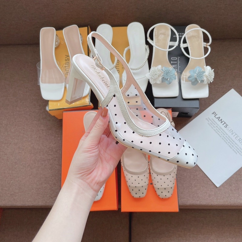 Giày cao gót lưới siêu hot hàng cao cấp fullbox Sandal bít mũi