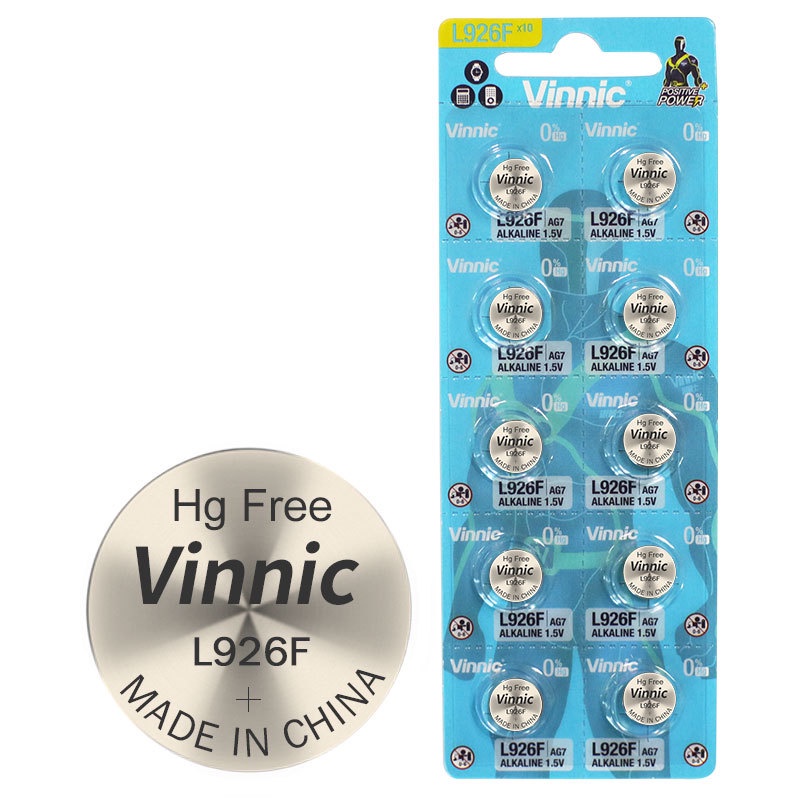 Vỉ 10 Pin cúc áo VINNIC AG7 / LR927 / SR927SW / 399A chính hãng dùng cho đồng hồ đeo tay thiết bị điện tử