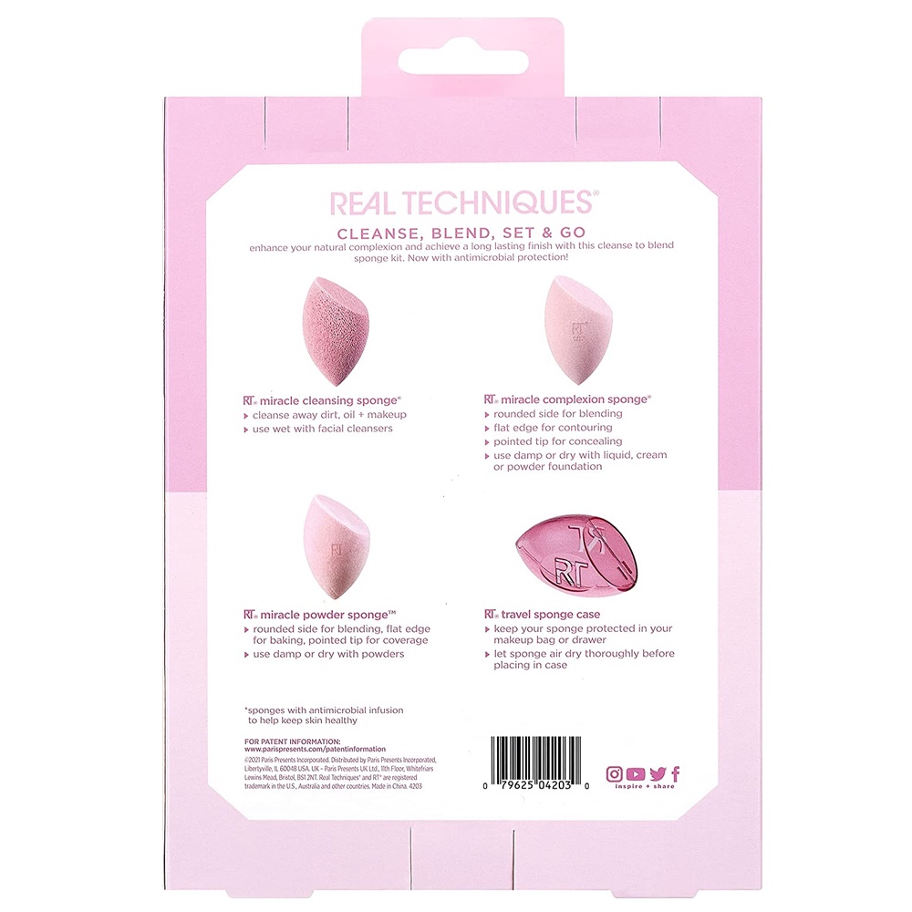 set 4 mút tán Real Techniques Limited Edition Cleanse, Blend, Set and Go Makeup Sponge Set