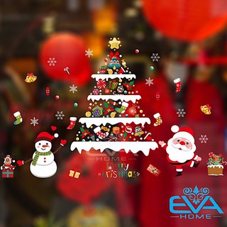 Decal Dán Tường Dán Kính Họa Tiết Cây Thông Và Ông Già Noel Trang Trí Giáng Sinh HM92041DS M2056