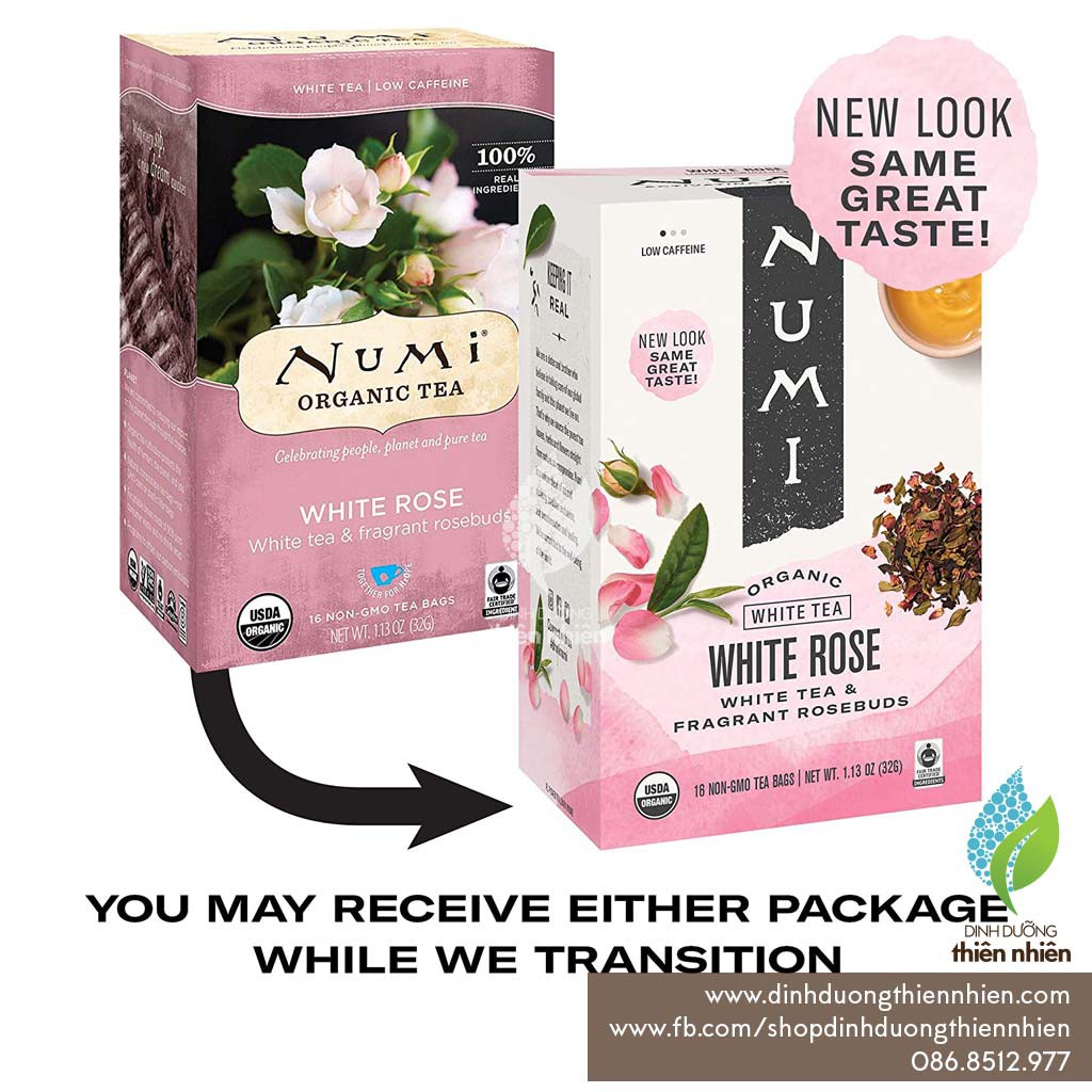 Bạch Trà Hữu Cơ Kết Hộp Cùng Nụ Hoa Hồng Hữu Cơ Numi Organic White Tea & Rose Buds