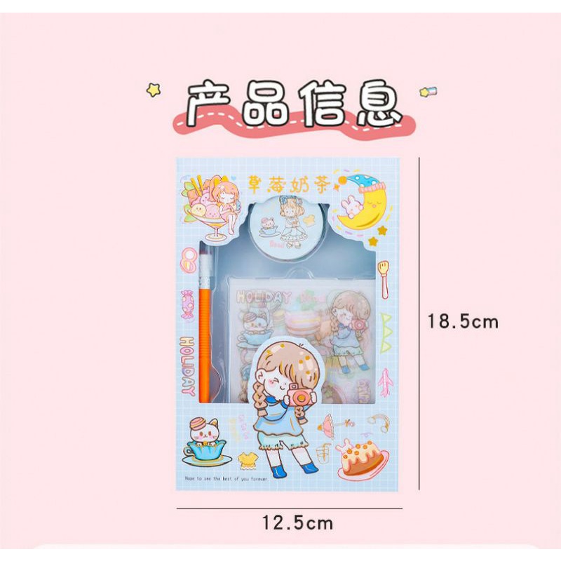 Hộp combo 6 tấm sticker Cổ trang/Chibi washi tape kèm dao cắt