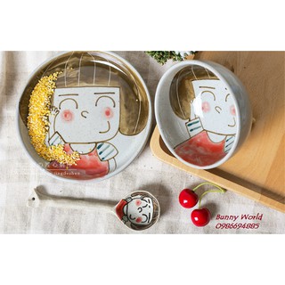 Bộ bát đĩa gốm sứ phong cách truyện tranh Nhật Bản hàng cao cấp (3 chi tiết) - hàng thủ công vẽ tay