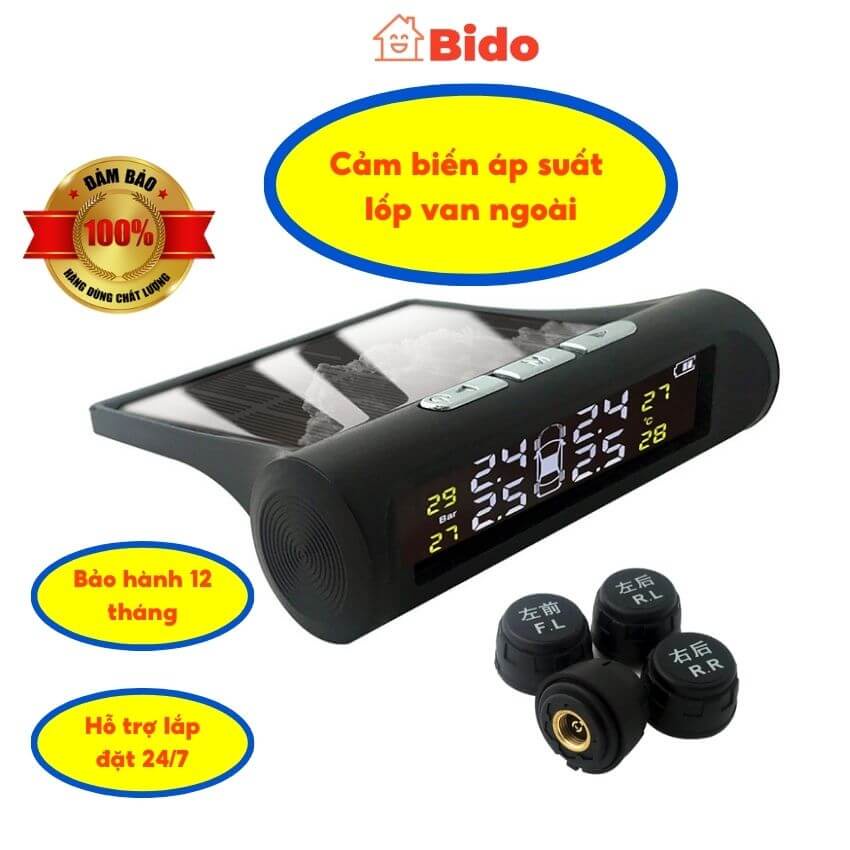 Cảm biến áp suất lốp ô tô xe hơi gắn ngoài cao cấp DUCABA, Pin sạc năng lượng mặt trời, màn hình LCD, m205