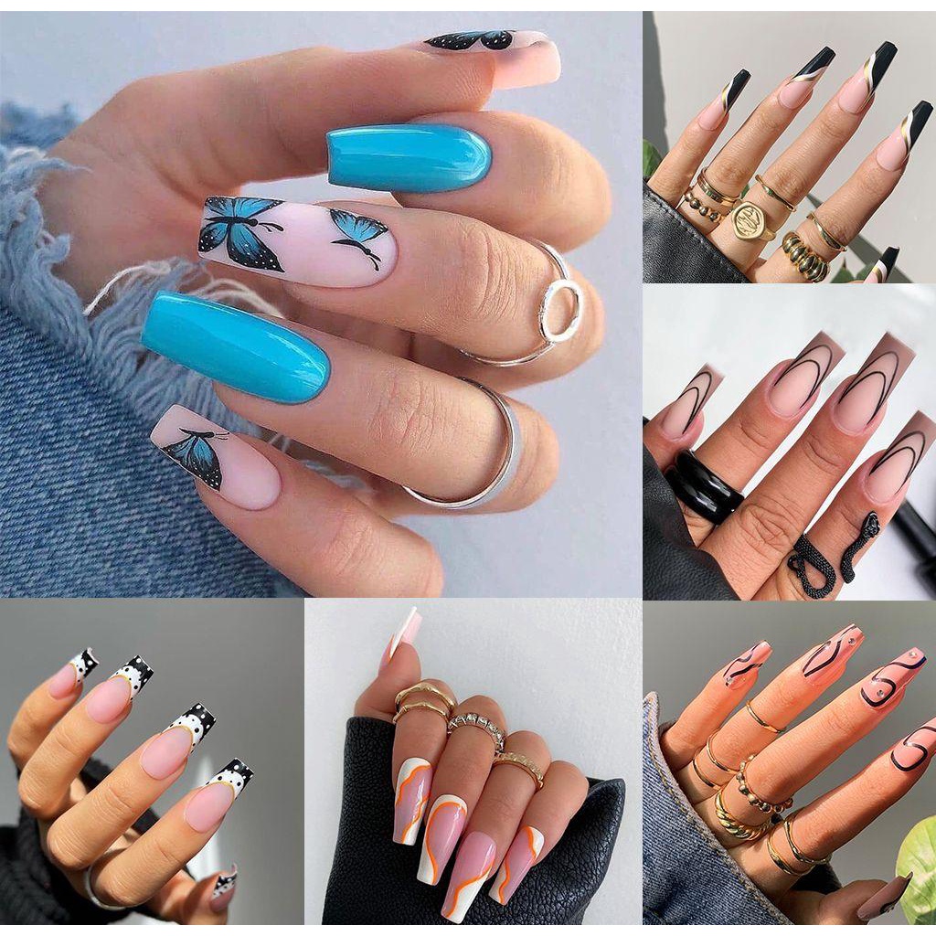 EUCA Bộ 24 Móng Tay Giả Che Phủ Toàn Diện Tháo Rời Được