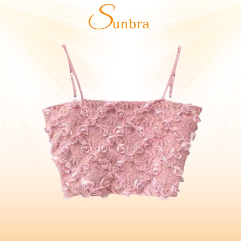 Áo lót ngực bra hai dây đệm mút nâng ngực cotton phối ren hoa siêu xinh SUNBRA 3157
