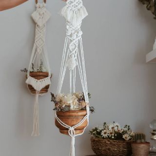Dây đan Macramé treo chậu cây, treo tường trang trí - Mẫu tua rua