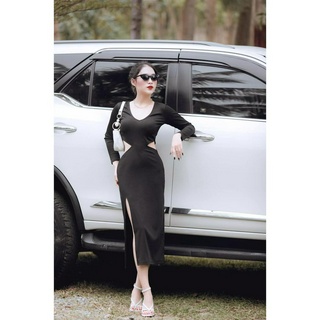 Đầm thun body xẻ tà dáng dài khoét eo, cutout