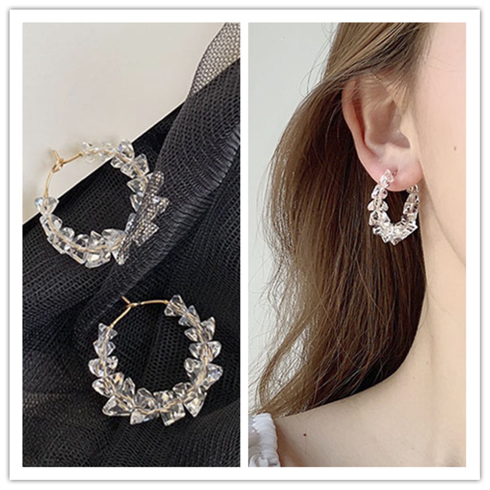 Bông tai tròn đính đá pha lê kiểu dáng đơn giản thời trang cho nữ