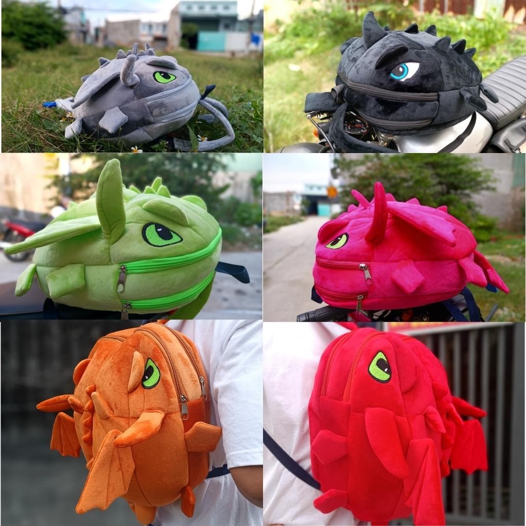 Balo hình khủng long vải  nhung mịn,Balo hình rồng size lớn 2 ngăn