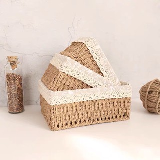 Rỗ mây đan chữ nhật decor ,
