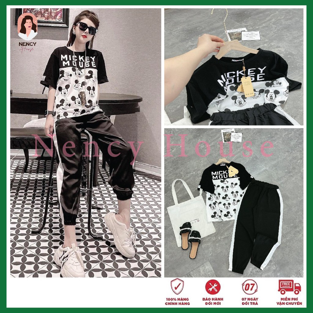 Bộ Đồ Nữ Micky [FREESHP]🌸Set Micke Thụng Phối Thân Mix Quần Bom Chéo Tuyết Mưa. Áo Cotton Tàu Cực Đẹp.Hàng 1 Nency House