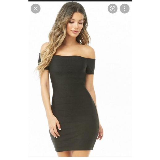 Đầm ôm body Mango bẹt vai knit body dress off shoulder VNXK chất thun gân dày dặn màu đen xuất khẩu dư xịn