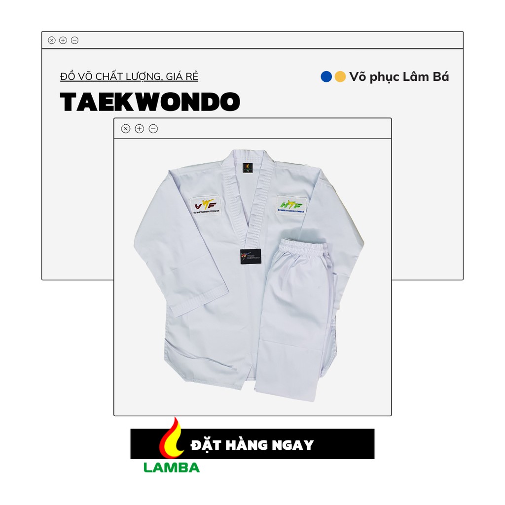 VÕ PHỤC TAEKWONDO PHONG TRÀO (TẶNG KÈM ĐAI VÀ LOGO VTF).