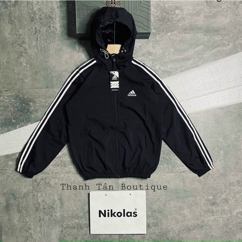 Áo khoác gió adidas nam nữ phối 2 màu có mũ 2 lớp