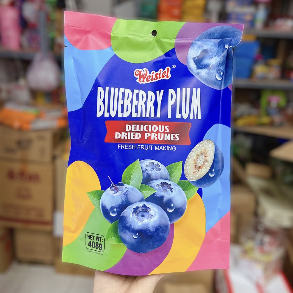 Ô mai xí muội mix nhiều loại trái cây Plum Weisiel 408g (omai ngon: cherry, việt quất, mơ, mận vàng, mận đen, mận đỏ)