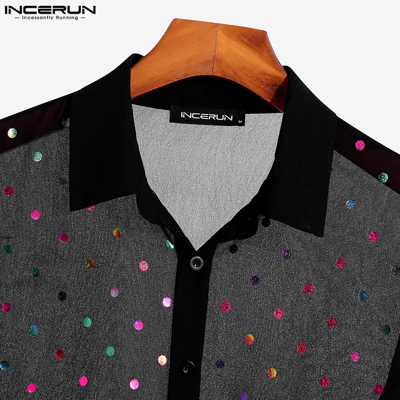 INCERUN Áo Sơ Mi Nam Dài Tay Cài Nút Họa Tiết Chấm Bi Thông Minh Trang Trọng