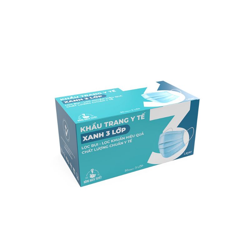 Combo 3 hộp khẩu Trang Bông Bạch Tuyết 3 lớp màu xanh.