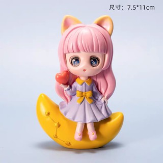 Trang trí bé gái tóc hồng ngồi trên mặt trăng - Phụ kiện trang trí giáng sinh